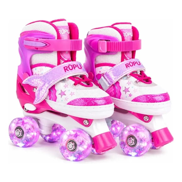 Patines 4 Ruedas Led Rupu Niñas Ajustable Sirena Aquapink
