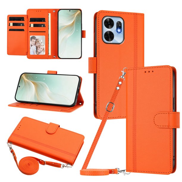 Funda Billetera de Cuero Sintético para Honor X6D, Naranja
