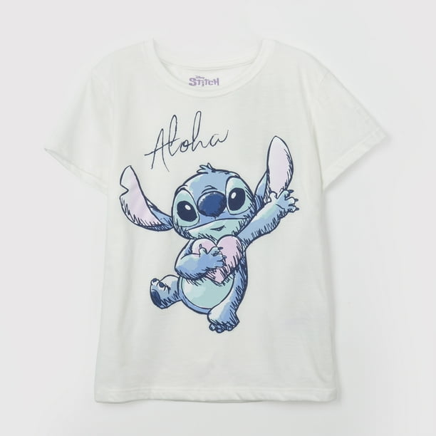 Polera Manga Corta Niña Aloha Lilo y Stitch Blanco Disney