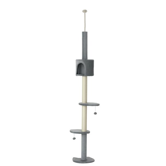 Árbol para Gatos PawHut Ajustable de 217 cm con 4 Niveles Gris