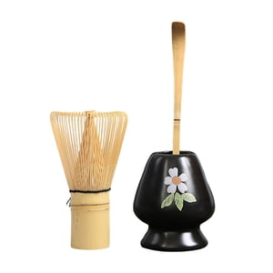 Magideal - Juego De Matcha De 3 Piezas Con Cuchara De Té, De Matcha De Bambú Hecho A Mano Y Cuenco Para Principiantes, Preparación Japonesa De Matcha, El Flor Negra