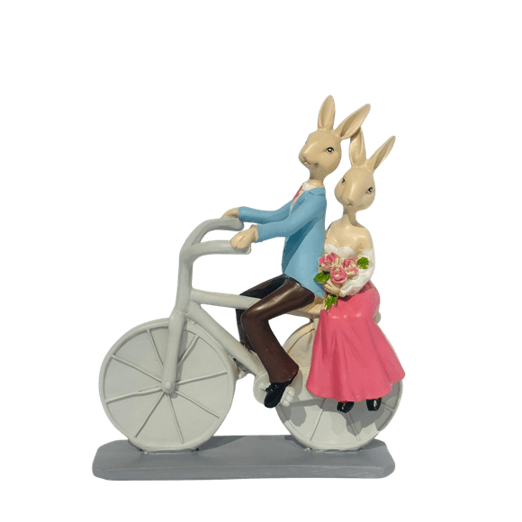 Figura Decorativa Pareja De Conejos En Bicicleta 20cm