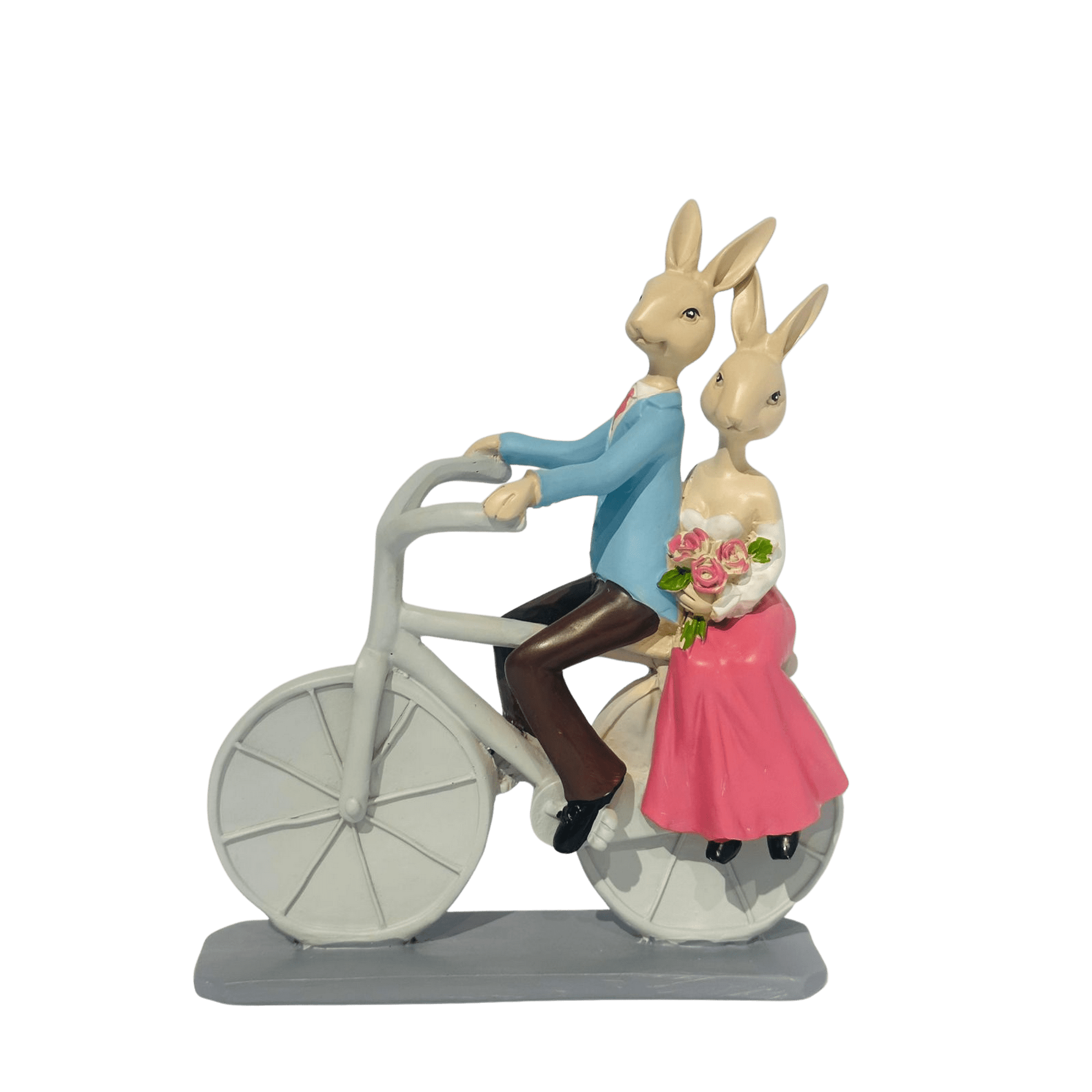 Decostilo - Figura Decorativa Pareja De Conejos En Bicicleta 20cm
