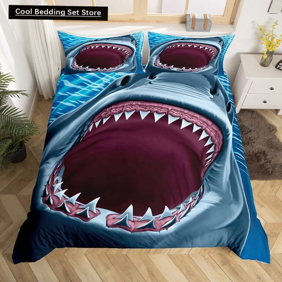 Cartoon Shark Duvet Cover Blue Ocean Animal Theme Bedding Set for Kids Boys Girls Sealife Soft Comforter Cover Bed Sheets
