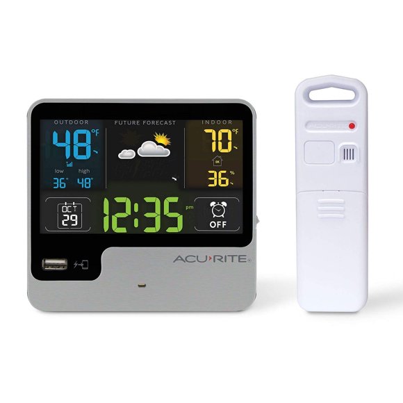 Despertador AcuRite 01129M con cargador USB y estación meteorológica