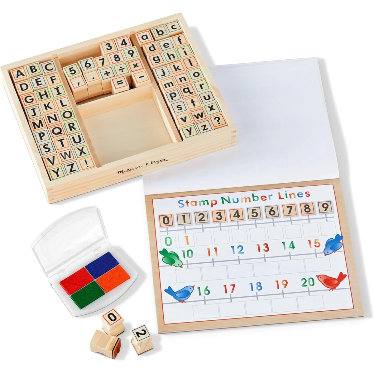 Set Sellos Madera Letras Números Melissa & Doug Deluxe