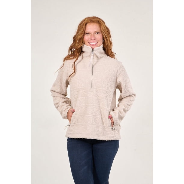 Poleron Sherpa Hot Print Medio Cierre Crudo Mujer