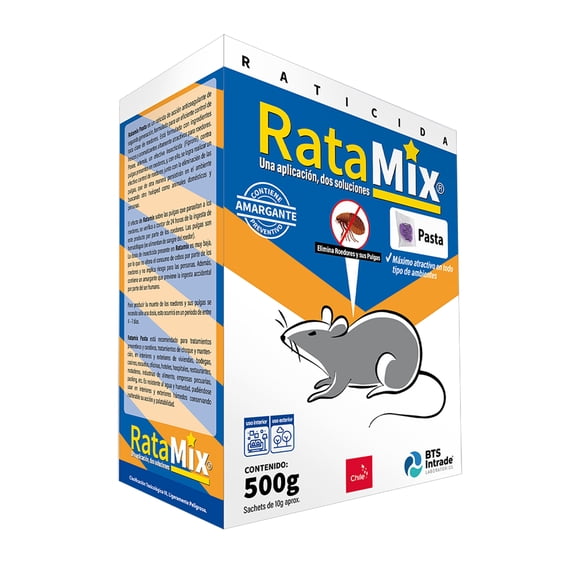 Raticida en pasta 500g, 2 en 1. Elimina roedores y sus pulgas