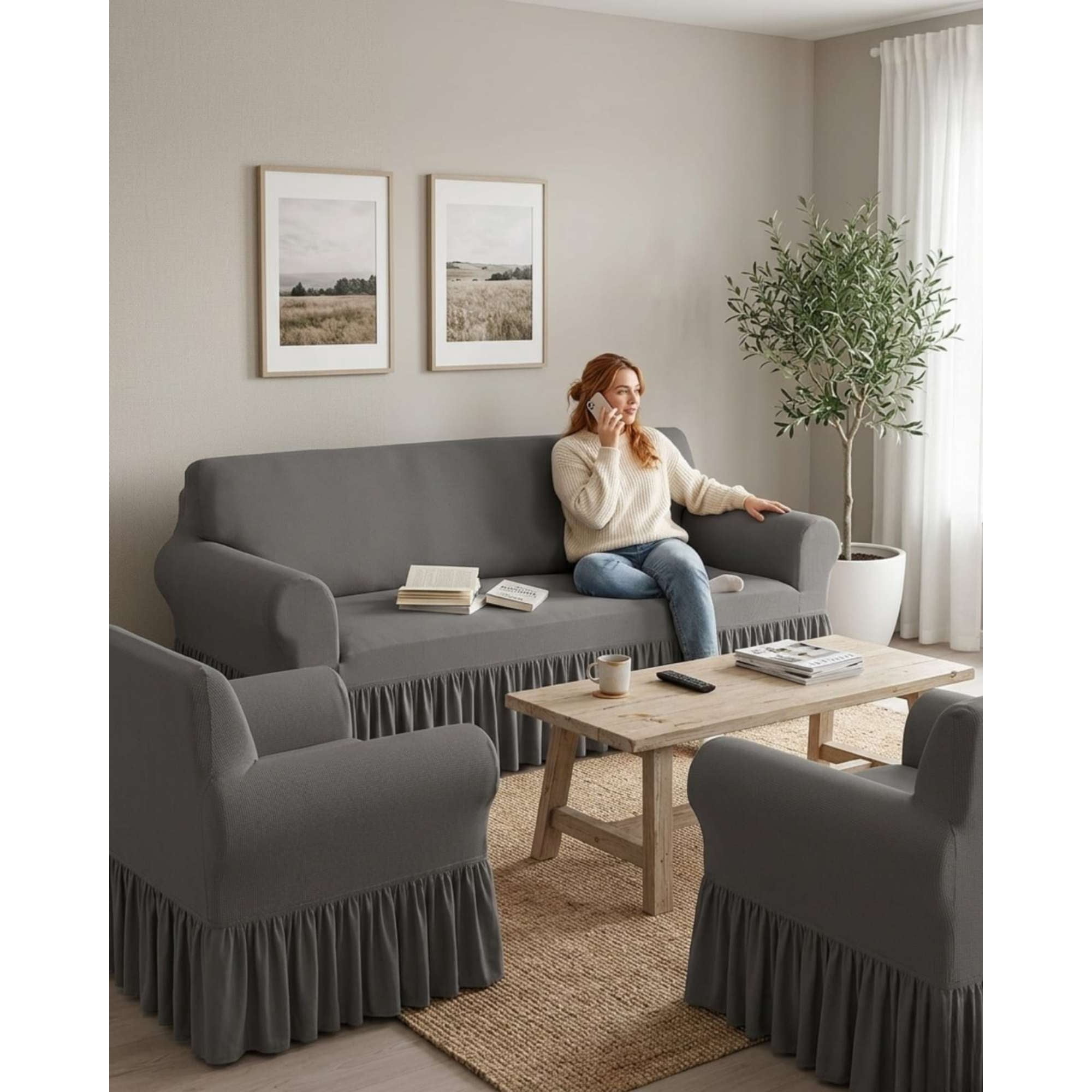 Mylhogar - Juego De Fundas Para Sillon Elasticas Con Farolao 3+1+1