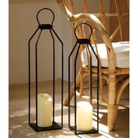 Farol Eléctrico Perfnique De 50 Cm Y 56 Cm, Metal Negro, Juego De 2