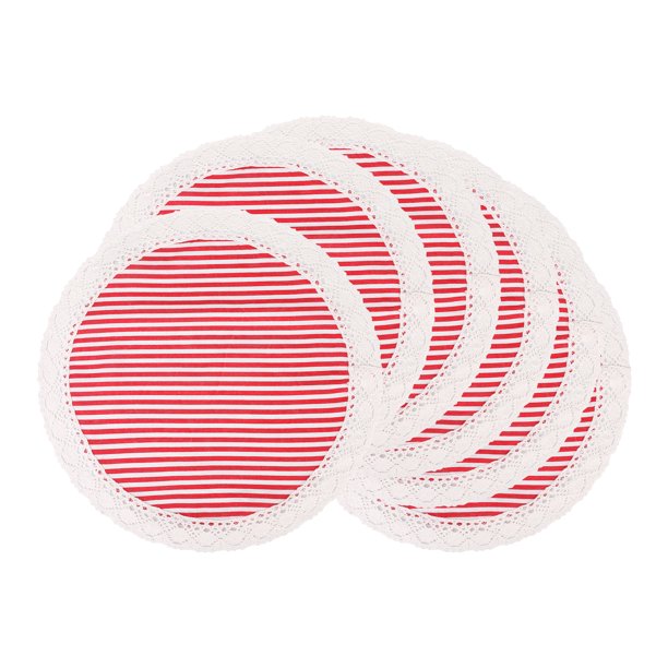 Juego de Manteles Rústicos de 6 Manteles para Decoración de Mesa de Comedor Interior Exterior Lavable con Ribete de Encaje Rojo de 15 pulgadas