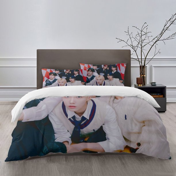 Stray Kids Bedding Sets Bed Cartoon Duvet Cover Lightweight 3 Piece Bet Sets for Kids Boys Girls
