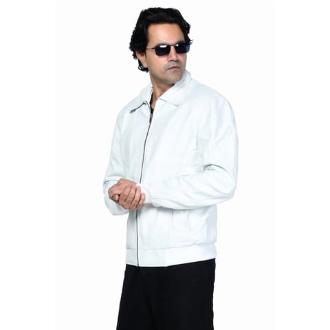 Chaqueta Cuero Sharo Classic Leather Blanca Hombre