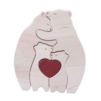 Magideal - Bear Family Wooden Art Puzzle Bears Family Ornament Decoración Del Hogar Creativo, Con El Corazón Amante De Los Padres, Mamá, Regalo Para La Familia 4 Osos