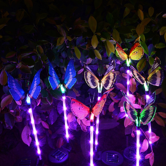 Pack 4 Estacas Solares Mariposa Multicolor Jardín Exterior