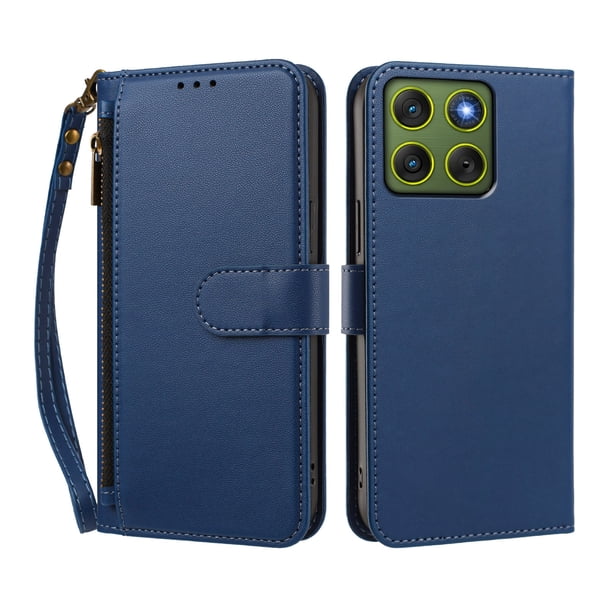 Funda Tipo Billetera para Motorola Moto Edge 70 5G con Soporte y Bolsillo con Cierre Azul profundo