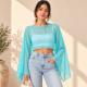 thumbnail image 1 of Blusa Mujer Tul Transparente Manga Acampanada Elegante Fiesta celeste Talla Única, 1 of 3