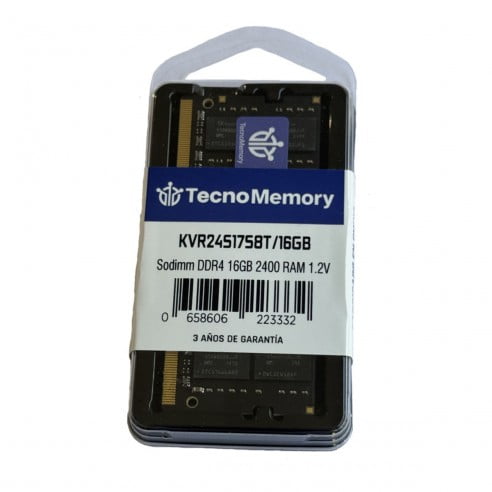 Memoria Ram Tecnomemory Sodimm Ddr4 16gb 2400mhz Kvr24s17s8t/16gb