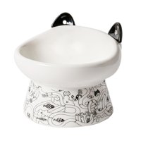 Magideal - Cuenco Elevado De Cerámica Para Comida, Contenedor De Comida Inclinado, Comedero Para Mascotas, Plato De Alimentación Para Mascotas, Cuenco Para Perro Blanco Negro