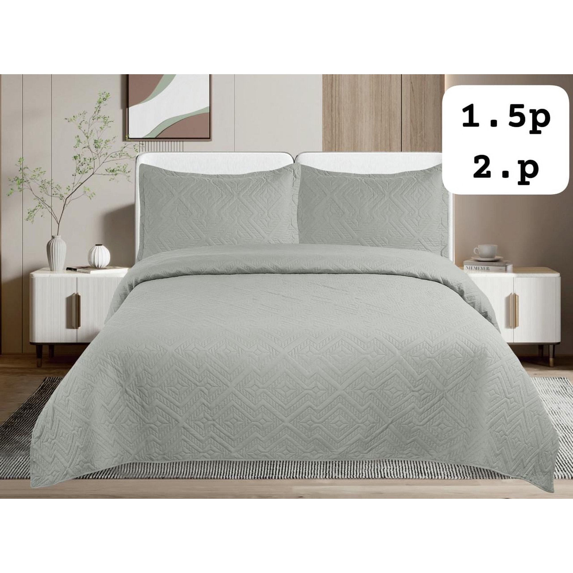 Aladdins Shop - Cobertor De Verano Tipo Quilt Tamaño 2 Plazas Color Gris Claro