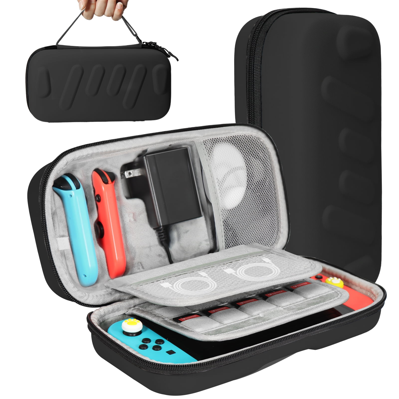 Genérico - Funda De Transporte Rígida Y Duradera Compatible Con Nintendo Switch Oled, Mandos Joycons Y Adaptador De Ca - Bolsa Protectora De Viaje Y Almacenamiento-negro