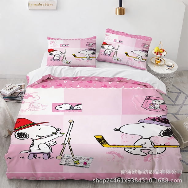 Snoopy Duvet Quilt Cover Bedding Set Pillowcase Included 3-Piece Bedding Set (1 Duvet Cover + 2 Pillow Shams)