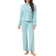 thumbnail image 2 of INSPIRE CHIC Conjuntos de Pijama para Mujeres de Punto Acanalado Manga Larga Cuello Alto Acogedor Suéteres Pantalones de Pierna Ancha Conjunto de Dos Piezas L Azul Claro, 2 of 6