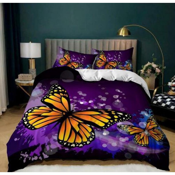 Butterfly Printed Quilt Duvet Cover Set Children Pillowcase Bed Linen3-Piece Bedding Set