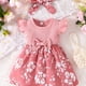 thumbnail image 1 of 2pcs Baby Girls Casual Floral Graphic Print Bowknot Fly Sleeve Dress & Headband Set Clothes, 1 of 5