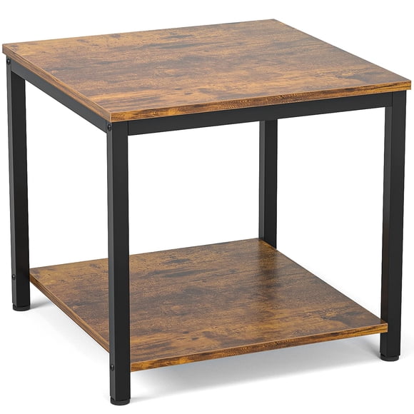 Mesa auxiliar Homieasy, 50 cm, cuadrada, 2 niveles, metal y madera rústica, marrón