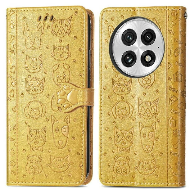 Funda Cartera FOXDOCK para OnePlus 13 , Flip PU con Relieve de Gatos y Perros, Tarjetero y Soporte