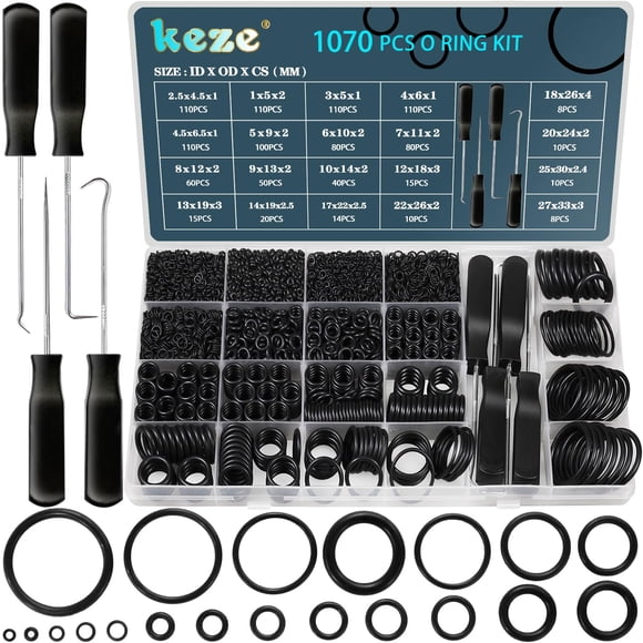 Kit surtido de anillos tóricos Keze 1070 unidades, tamaño 20 con pico y gancho