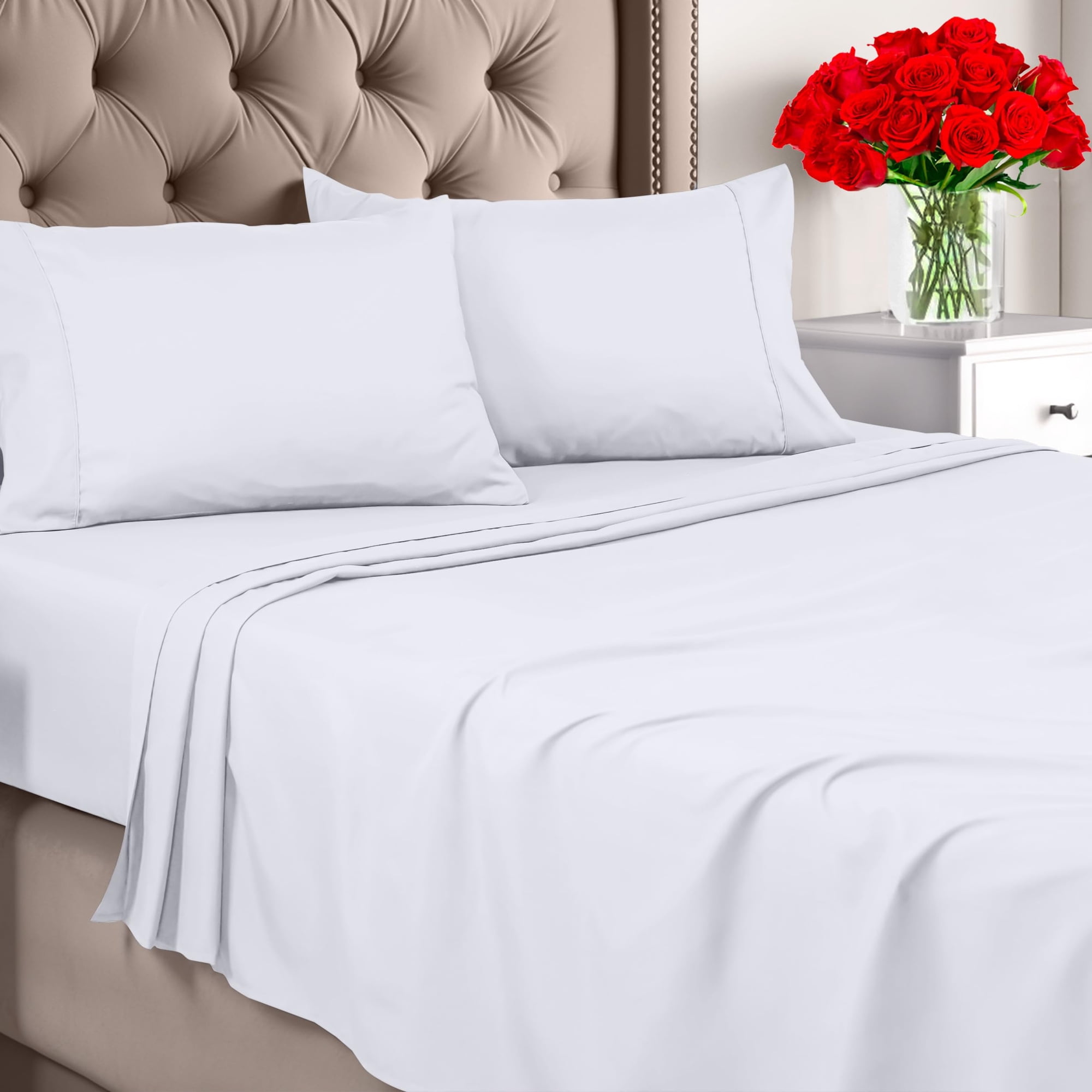Juego De Sábanas Utopia Bedding Queen De Microfibra Cepillada, Color Blanco