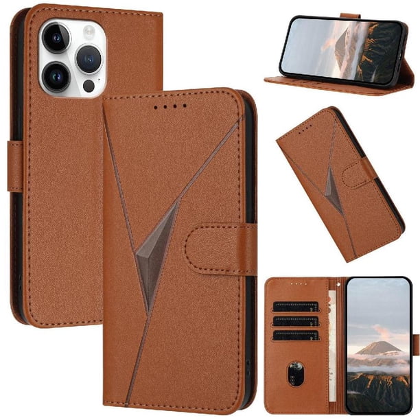 Funda Cartera Fibra de Carbono para iPhone 16 Pro con Soporte y Cierre Magnético Marrón