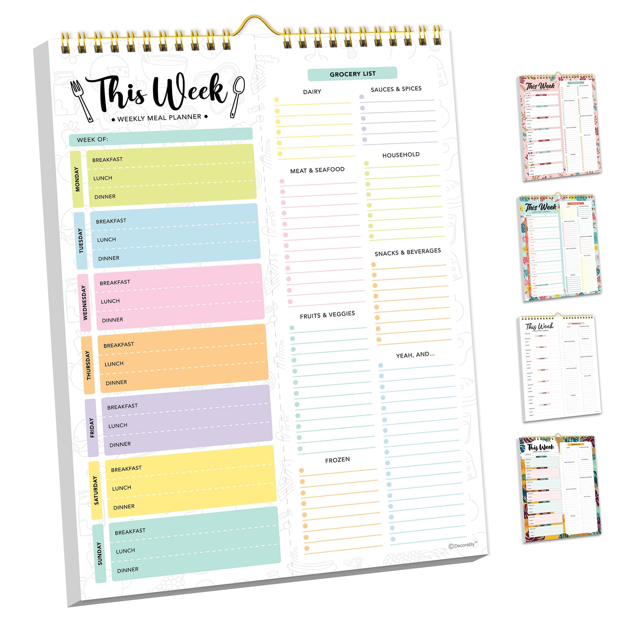 Decorably - Bloc De Notas Con Planificador De Comidas Semanal, Decorativo, Con 4 Imanes, Tamaño A4