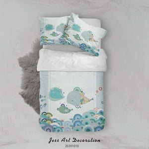 Milsleep - 3D Cartoon Cute Animal Fish Wave Funda Nórdica Juego De Cama Set Funda Nórdica