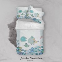 Milsleep - 3D Cartoon Cute Animal Fish Wave Funda Nórdica Juego De Cama Set Funda Nórdica