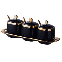 Bothyi - 3 Piezas De Azucarero De Porcelana Para Condimentos Para Servir Regalo De Inauguración De La Casa Negro