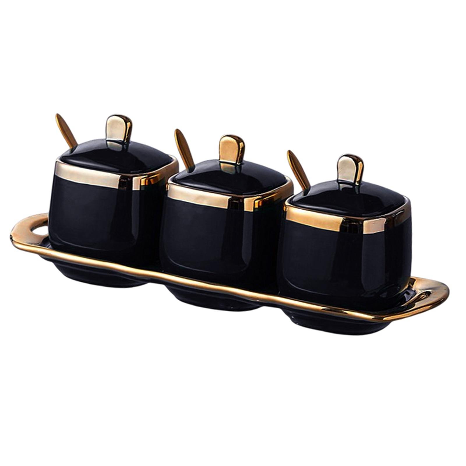 Bothyi - 3 Piezas De Azucarero De Porcelana Para Condimentos Para Servir Regalo De Inauguración De La Casa Negro