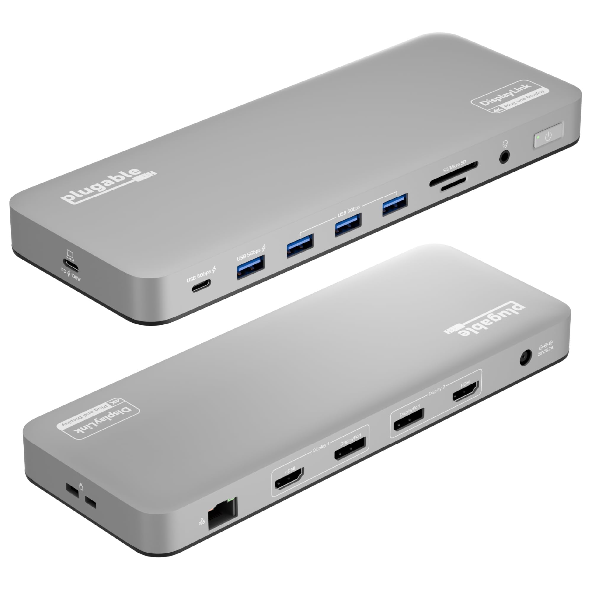 Plugable - Estación De Acoplamiento Usb C Para Portátil 14 En 1 4k 60 Hz Mac