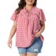 thumbnail image 1 of Agnes Orinda Blusa de Cuadros para Mujer de Talla Grande con Lazo Frontal, Volantes, Cuello en V, Manga Corta, Camisa de Verano Casual Elegante 2X Roja, 1 of 6