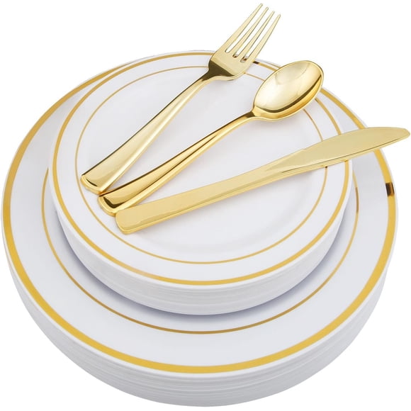 Platos de plástico WDF-125 PCS dorados, blancos y dorados para fiestas
