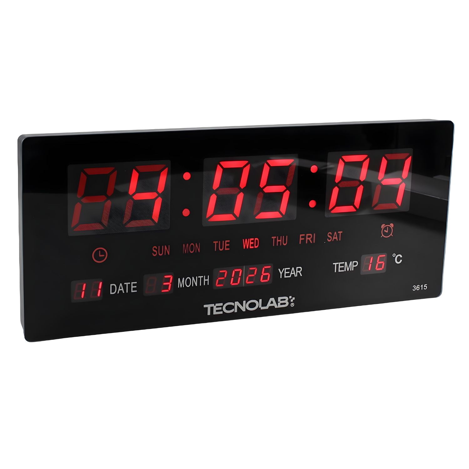 Tecnolab - Reloj Mural Digital Con Calendario Y Temperatura 12-24h - Ps