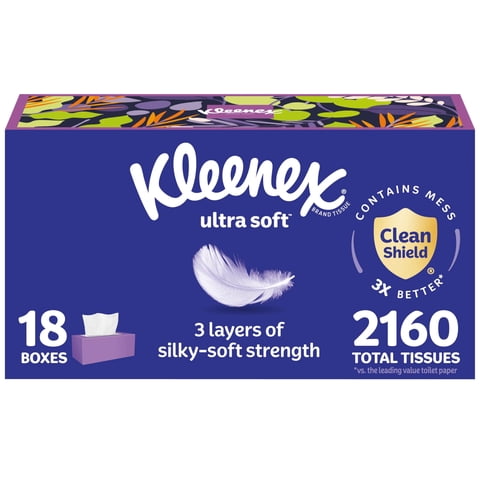 Pañuelos Faciales Kleenex Ultra Soft De 3 Capas, 120 Pañuelos X 18