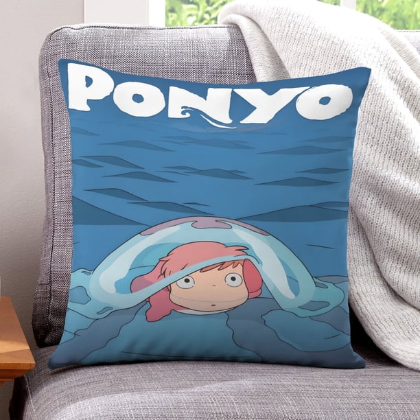 Ponyo en el Acantilado Fundas de almohada de terciopelo con tema, regalos de funda de almohada, decoración para el hogar, cojín de lanzar, regalo de cumpleaños para fans y parejas.61*61cm.