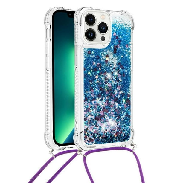 Funda FOXDOCK para iPhone 15 Pro Max con Cuerda Ajustable, Brillo Líquido, Protección Antigolpes y Lente – Ideal para Regalo