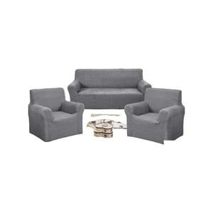 Genérico - Pack De Fundas De Sofa 3+1+1 Diseño Cuadrille Gris