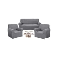 Genérico - Set De Fundas De Sofa 3+1+1 - Diseño Cuadrille Gris