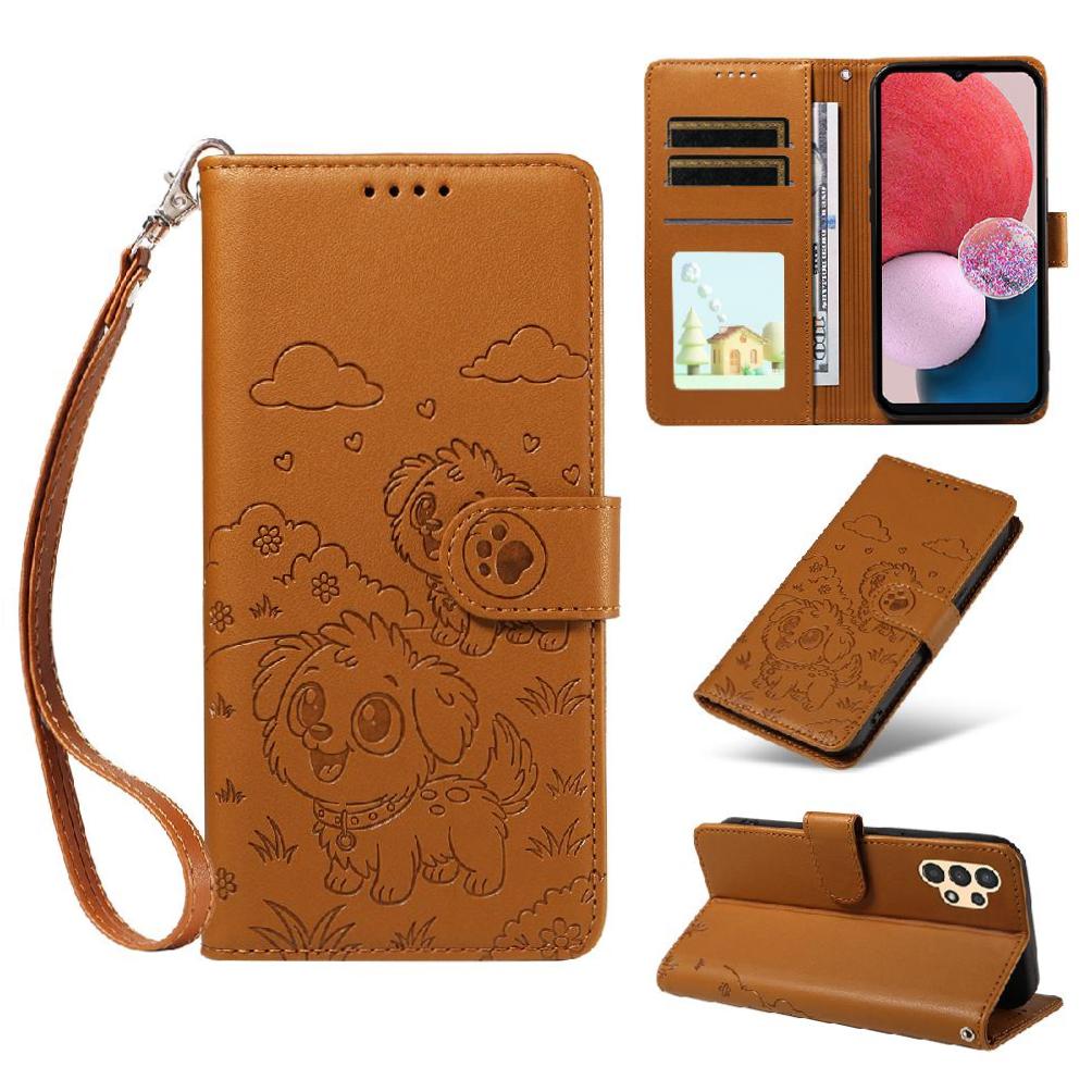 Funda Billetera Foxdock Compatible Con Samsung Galaxy A04S, Diseño Perrito Tierno, Ranuras Para Tarjetas Y Soporte Plegable