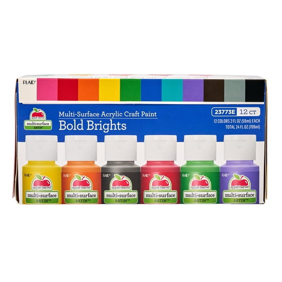 Set de Pinturas Acrílicas Apple Barrel Essentials, 12 frascos de 24 onzas líquidas (Paquete de 1)